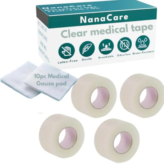 Clear Waterproof Medical Tape Set With 4 Rolls Gauze Pads
