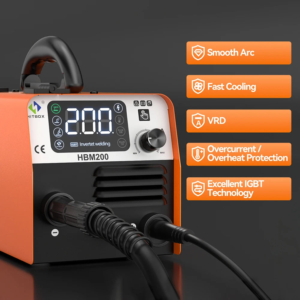 HITBOX HBM200 Semi-automatic Non Gas MIG Welding Machine 3 in 1 ARC/MIG/Lift TIG Portable Home Inverter Welder Synergy Tool
