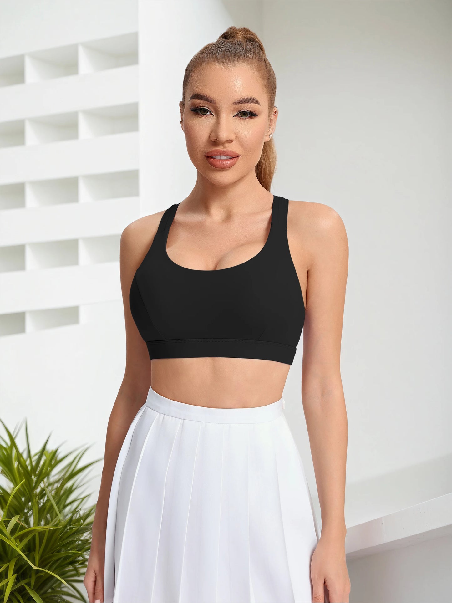 Ladies Yoga Sports Bra Back Style Thin Straps Breathable Nylon Blend