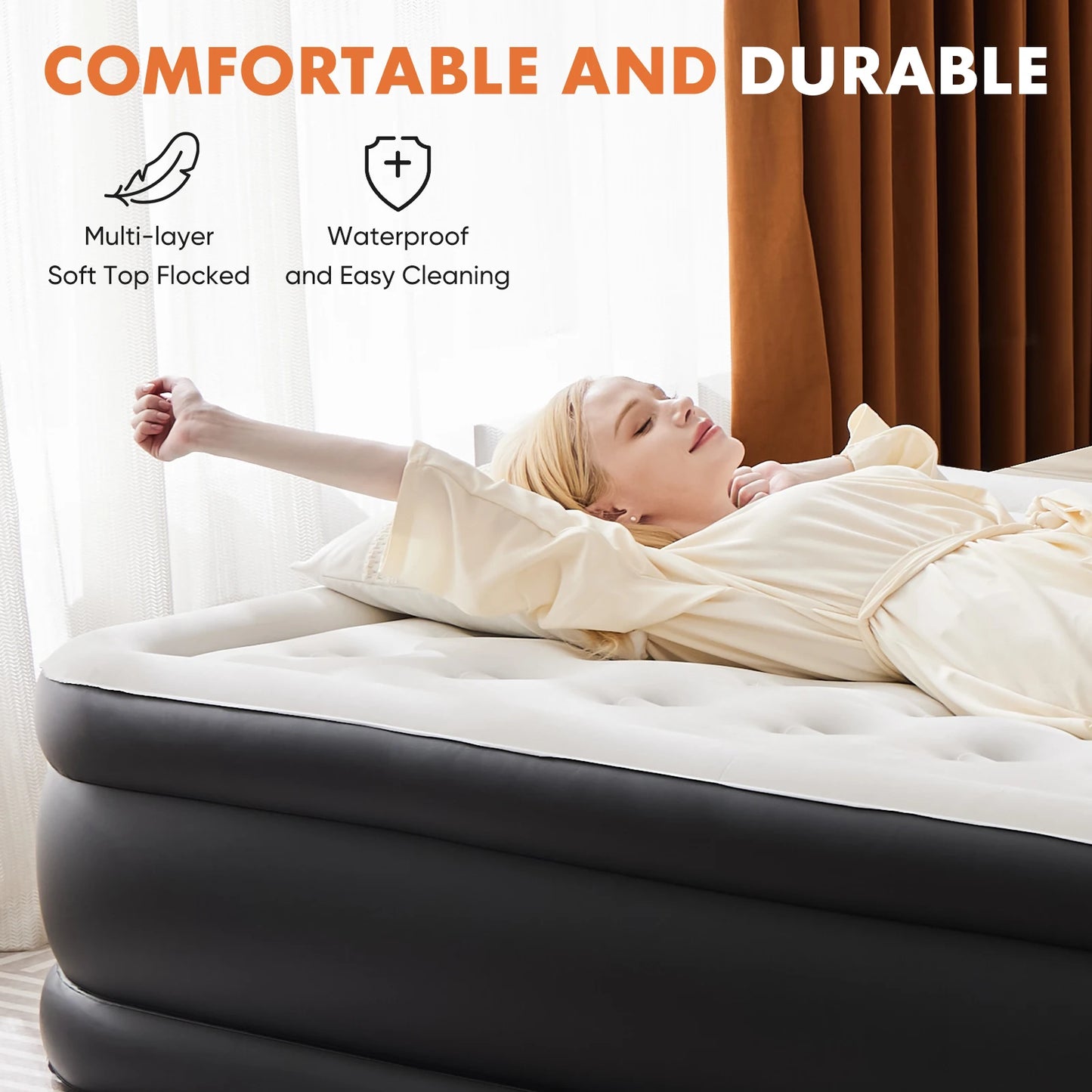 JHK Air Mattress With Non Slip Bottom For Home Camping