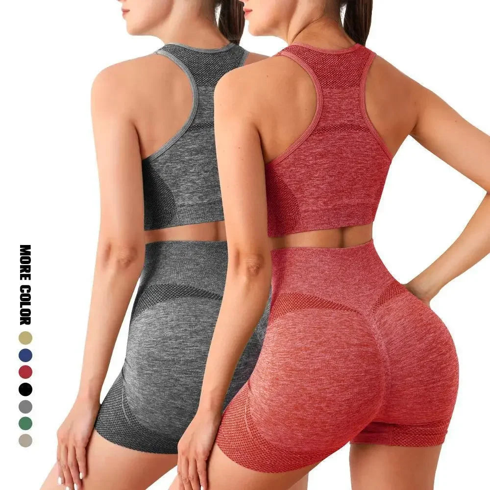 Yoga Set for Women Gym Clothes Seamless Sports Bra and Shorts