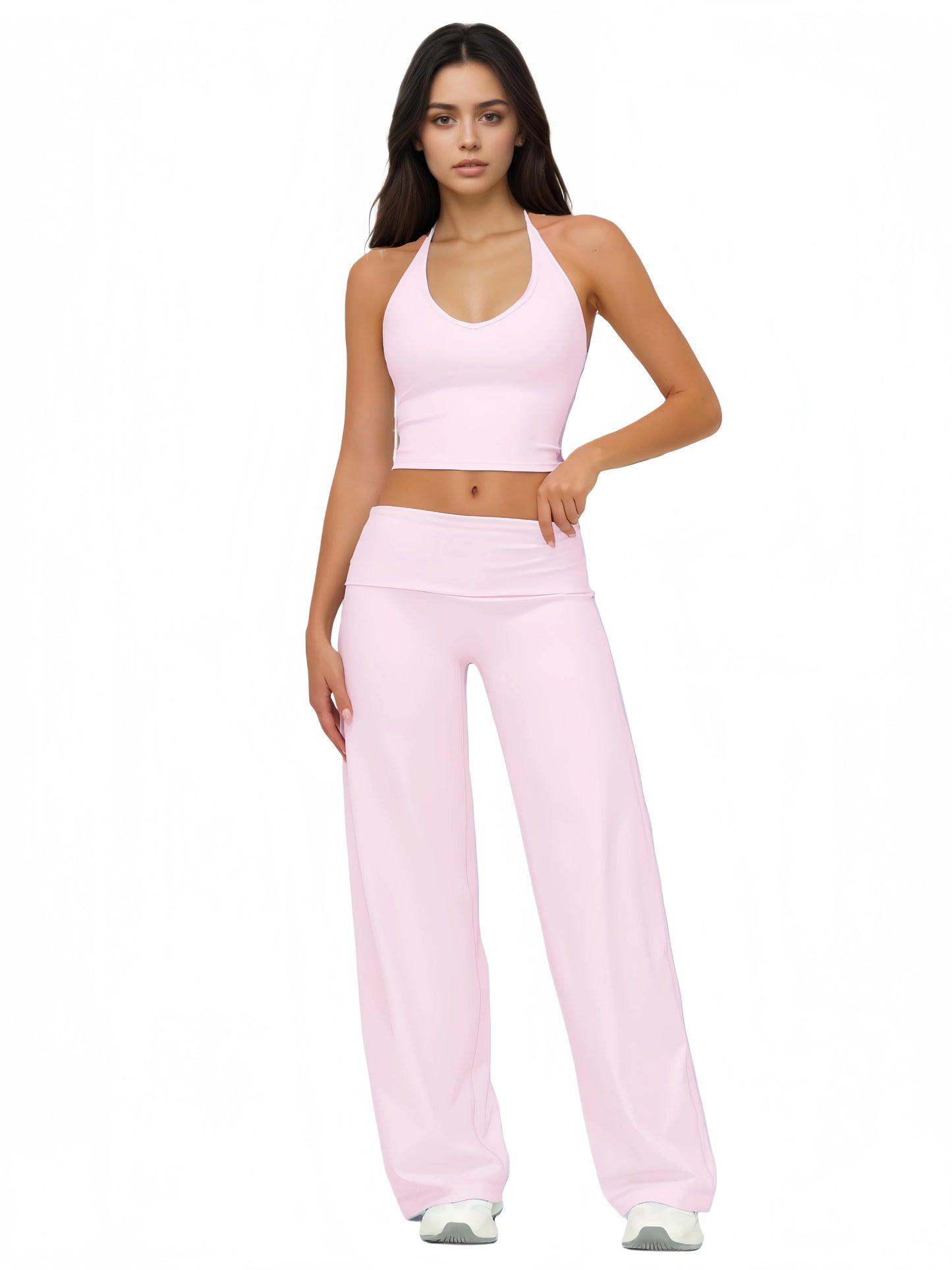 Airila 2-Piece Halter V-Neck Yoga Set Backless Crop Top