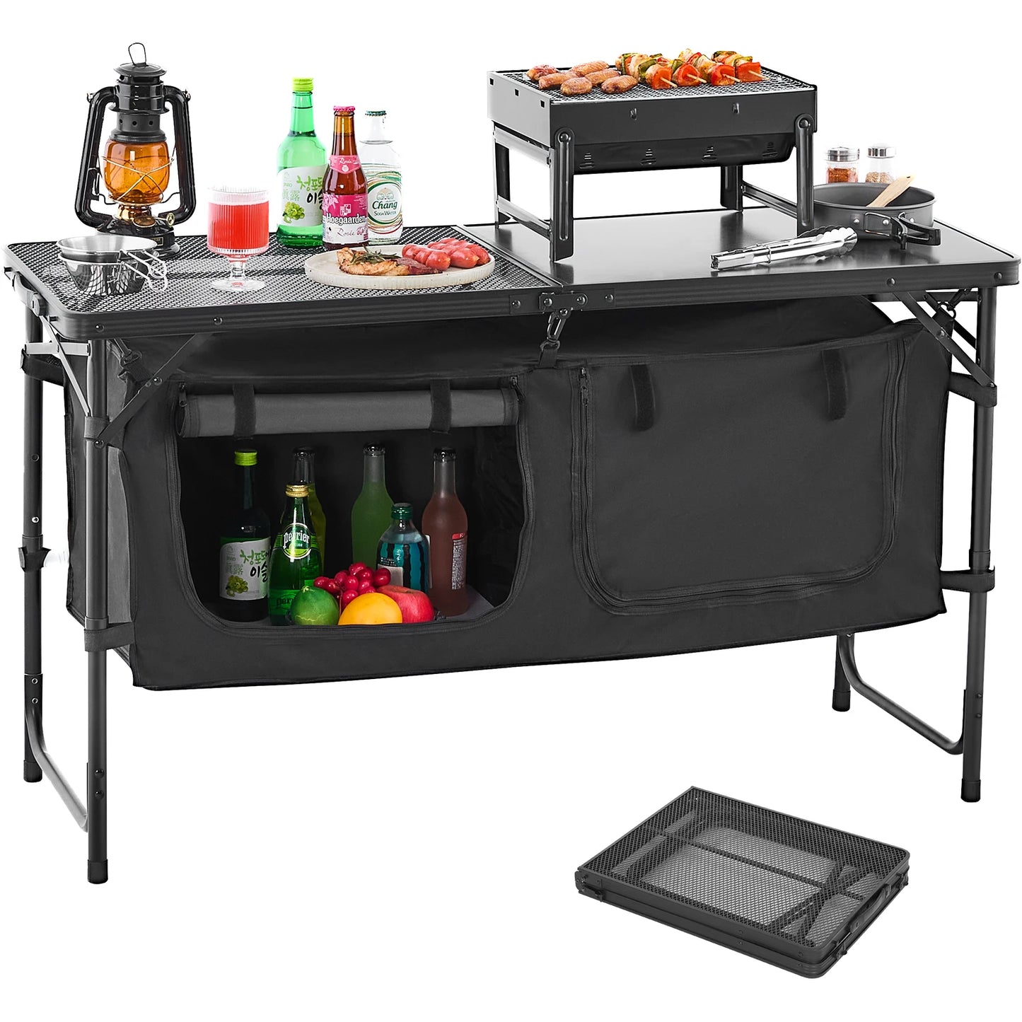 VEVOR Camping Kitchen Table Outdoor Cooking Table Aluminum Lightweight Portable Cook Station for BBQ Party Picnic RV Travel