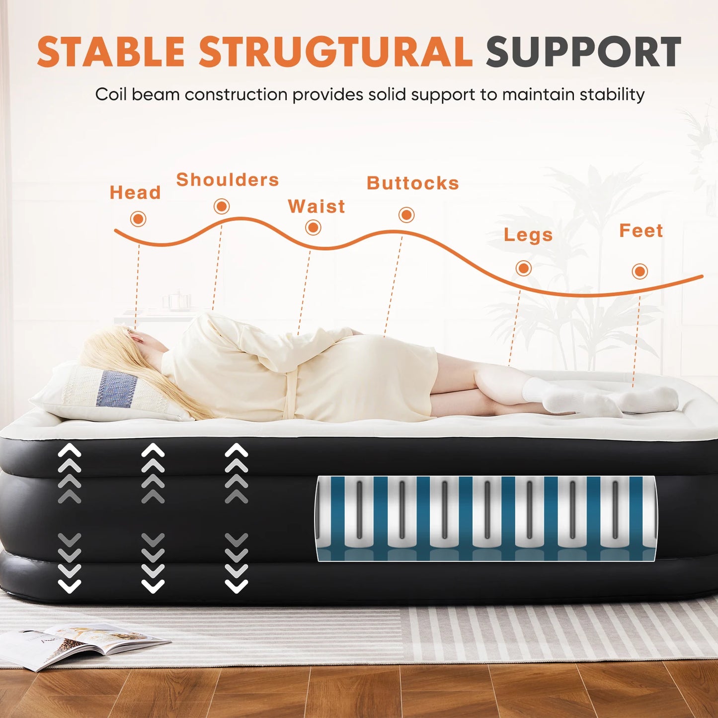 JHK Air Mattress With Non Slip Bottom For Home Camping