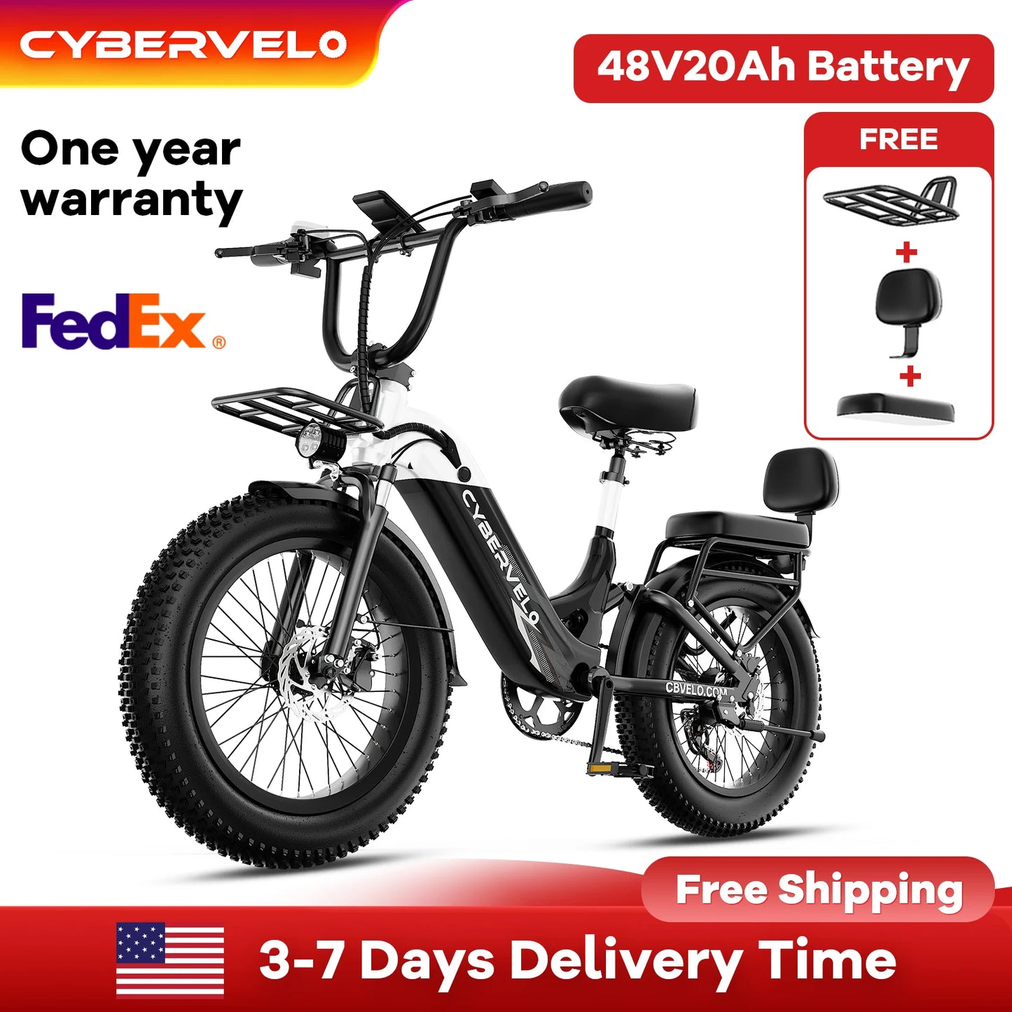 CYBERVELO Step Thru Electric Bike EK12 With 48V 20Ah Battery