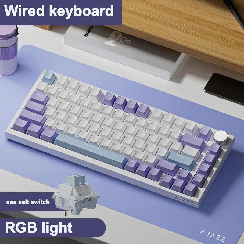 Ajazz Ak820 RGB Tri-Mode Gaming Mechanical Keyboard 82 Key Bluetooth 2.4GHz Wireless Gamer Keyboard Custom Gasket for Pc Laptop