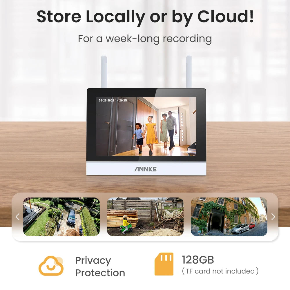 Annke 3MP 5MP Wireless CCTV System 4CH NVR Outdoor wifi camera 7-inch touch screen Two Way Audio 2/4Pcs Wifi security camera