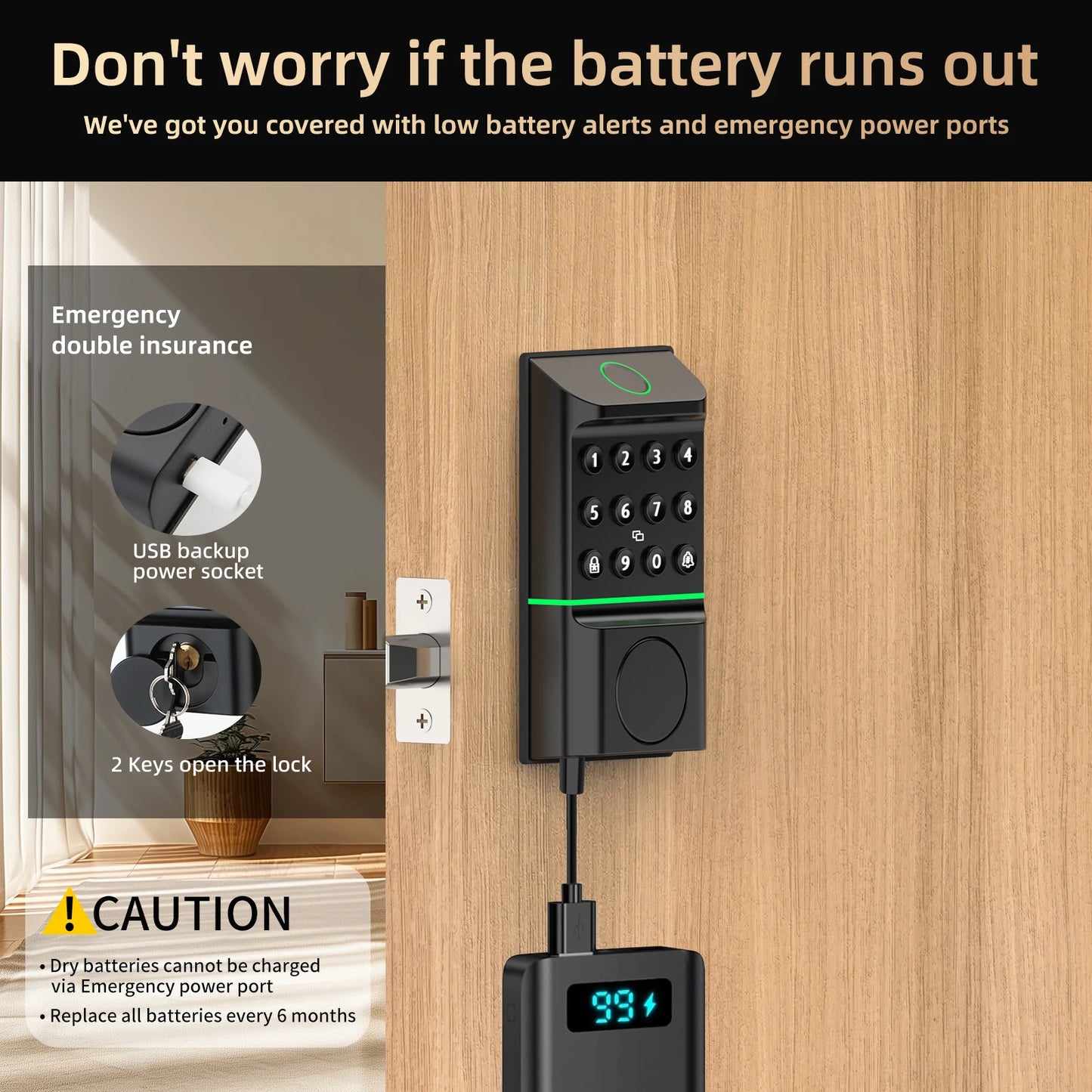 Viladepot Smart Fingerprint Door Lock With Bluetooth App Control