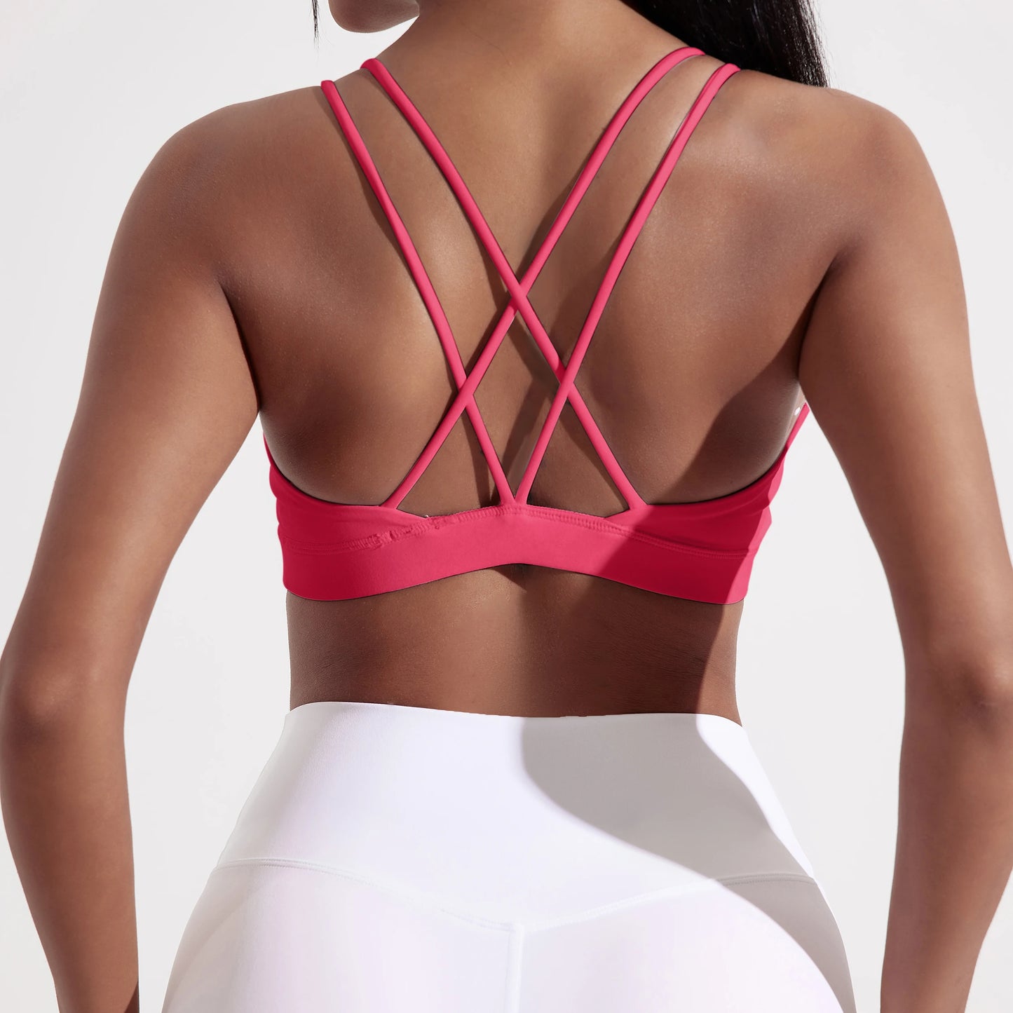 Solid Color Cross Fitness Bra For Women With Chest Pad Breathable Nylon Spandex