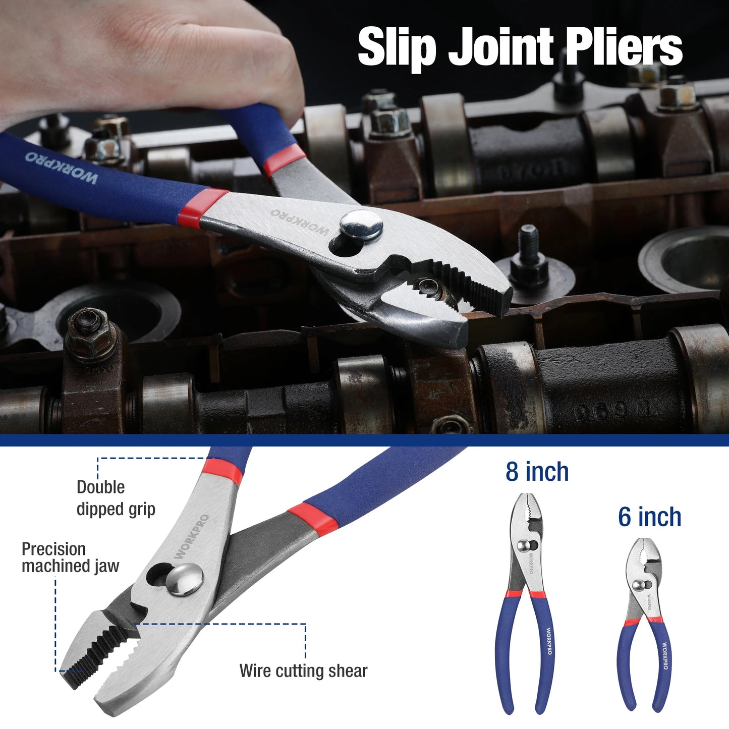 WORKPRO 7-piece  Pliers Set with Groove Joint, Long Nose, Slip Joint, Linesman and Diagonal Pliers for DIY