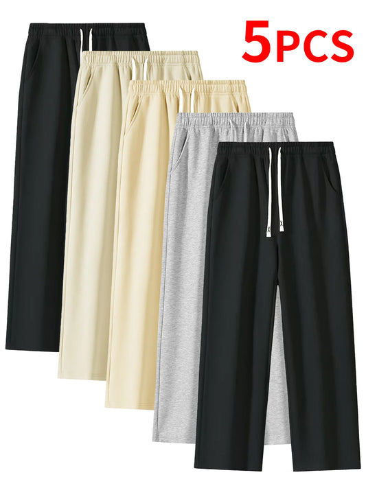 Mens Five Piece Casual Pants Set Loose Fit Straight Leg