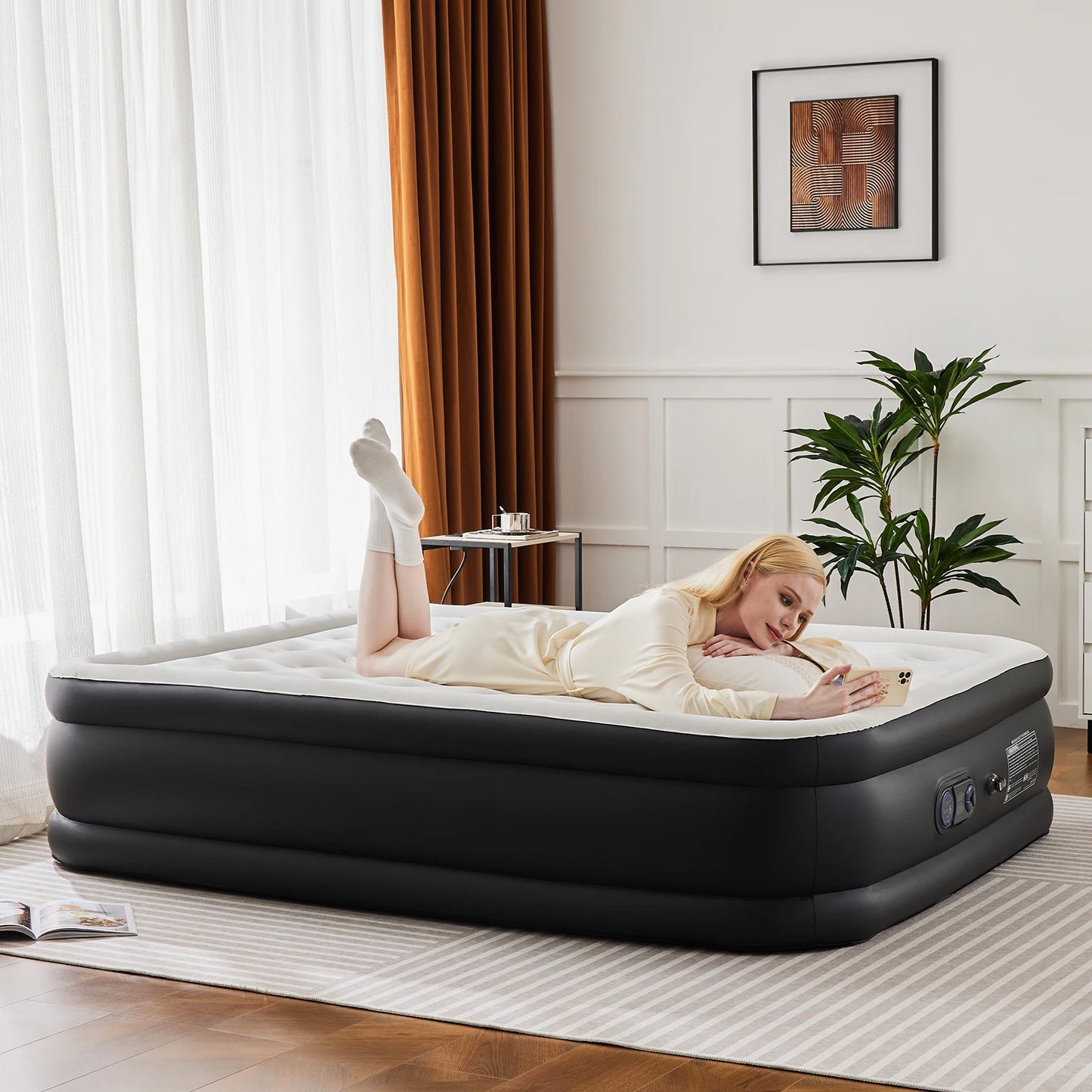 JHK Air Mattress With Non Slip Bottom For Home Camping