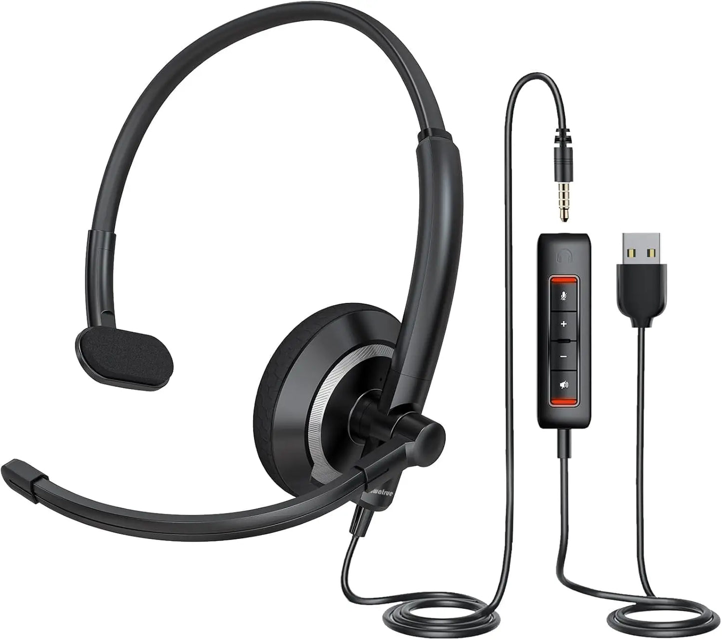 AWATRUE EH05 Wired USB Headset with Noise Cancelling Microphone Lightweight in-Line Control Enhanced Sound for PC Laptop
