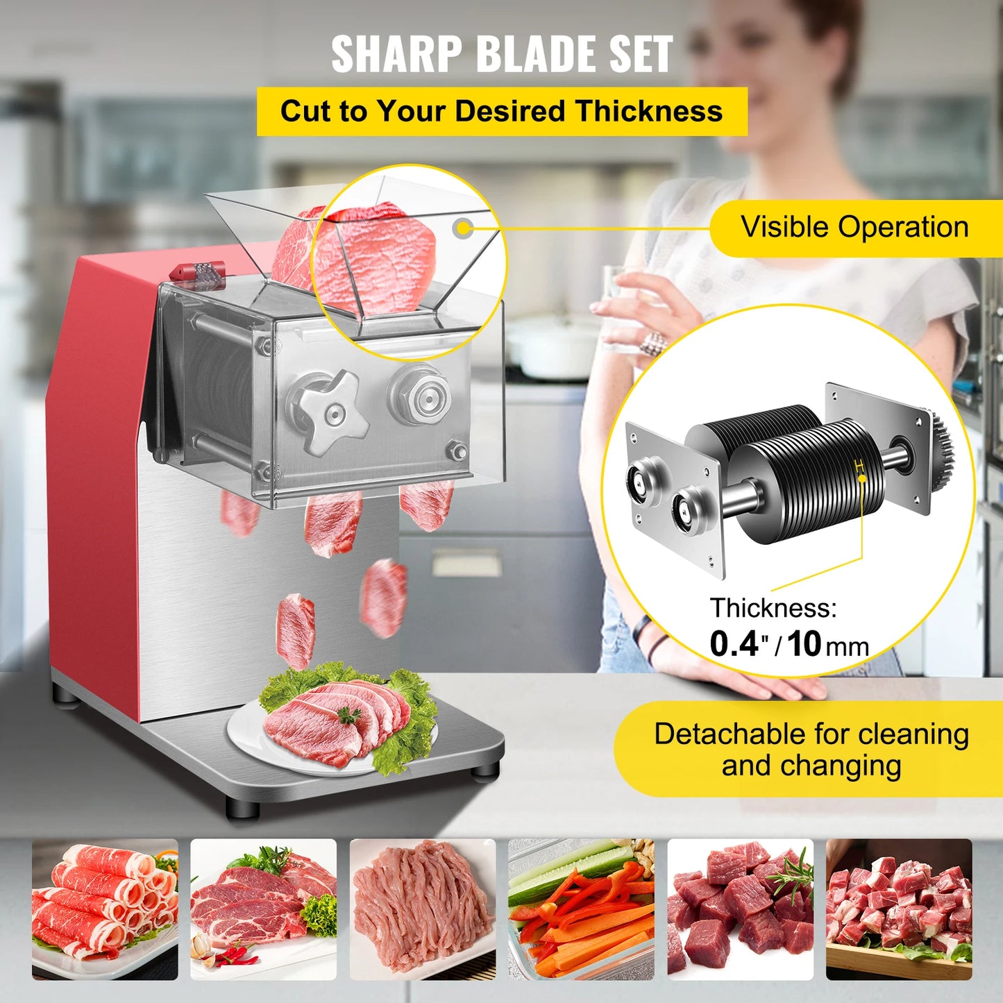 SucceBuy 250kg/H Commercial Electric Meat Slicer Grinder Vegetable Cutter Shred Machine 850W Home Automatic Food Chopper Chipper