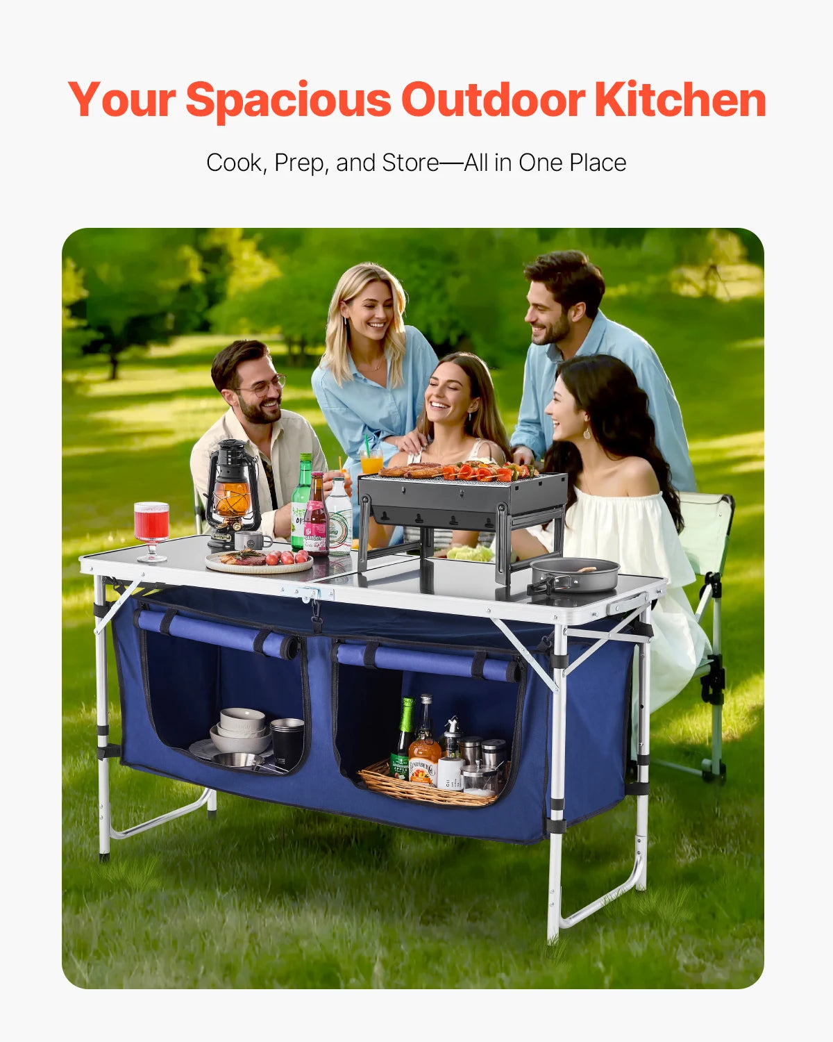 SucceBuy Camping Kitchen Table Foldable Outdoor Cooking Station