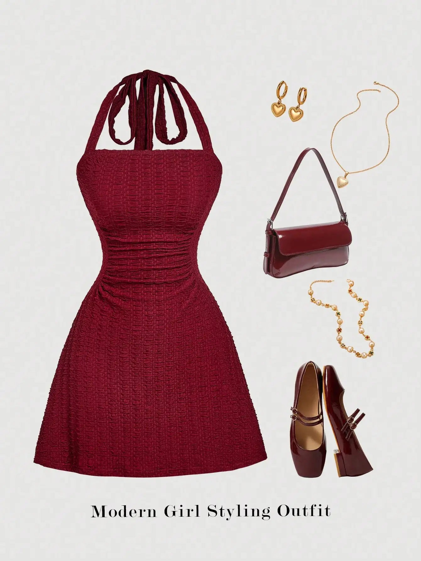 Halter Neck A Line Dress With Ruched Waist Summer Wear