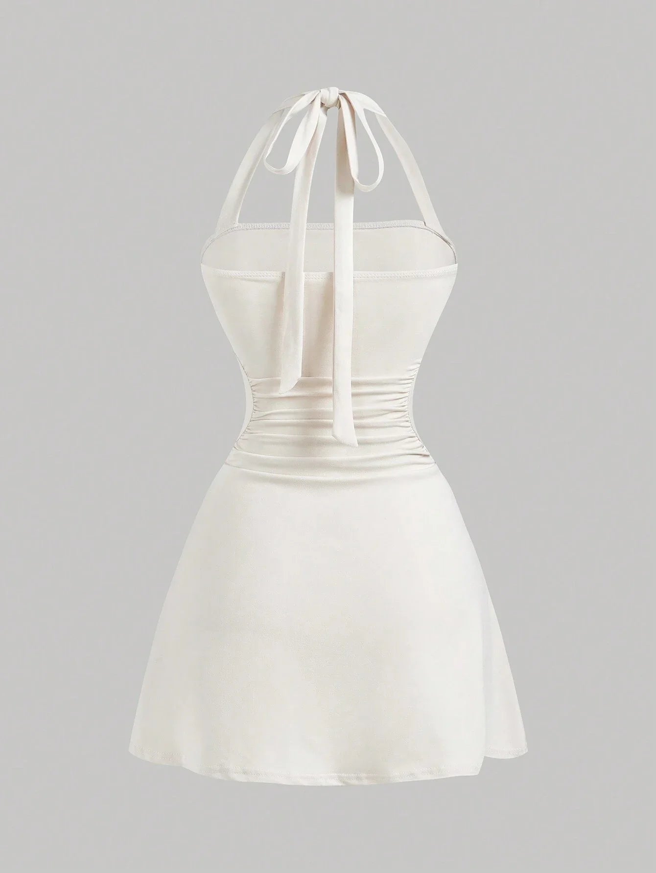 Halter Neck A Line Dress With Ruched Waist Summer Wear