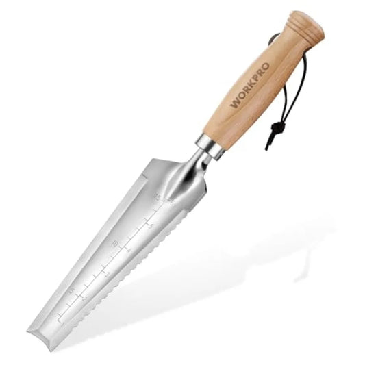 Garden Trowel with Wood Handle Stainless Steel Narrow Hand Shovel Multi- Use Flat Garden Trowel for Planting Weeding Tr