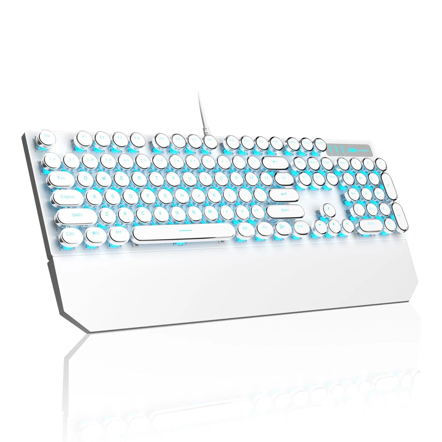 MageGee Typewriter Mechanical Gaming Keyboard, Retro Black Punk Round Keycaps RGB Rainbow Backlit Wired Keyboards for Laptop MAC