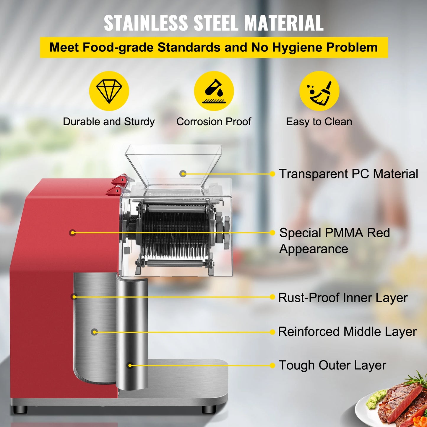 SucceBuy 250kg/H Commercial Electric Meat Slicer Grinder Vegetable Cutter Shred Machine 850W Home Automatic Food Chopper Chipper