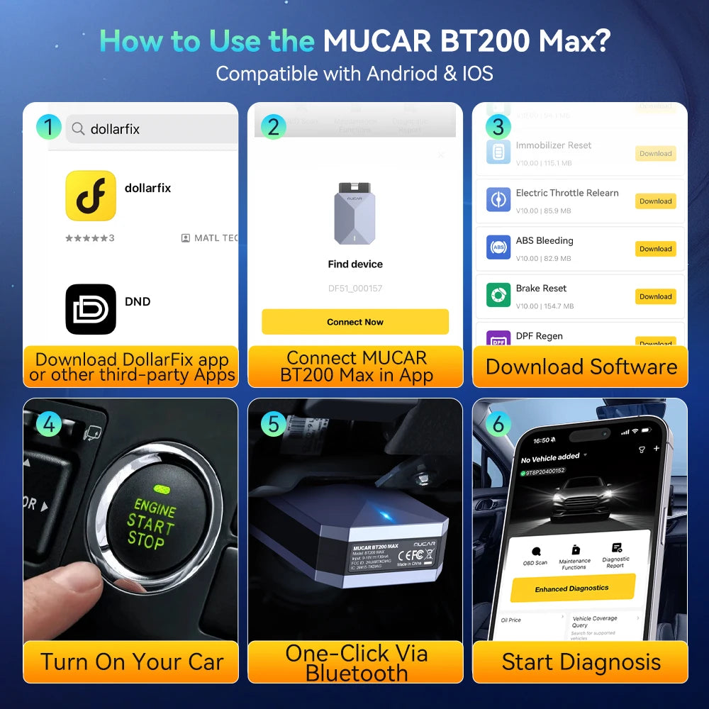 MUCAR BT200 MAX Diagnostic Tools All System AI OBD2 Scanner Lifetime Free Update CAN FD BI-Directional Mucar Diagnostic Scanner