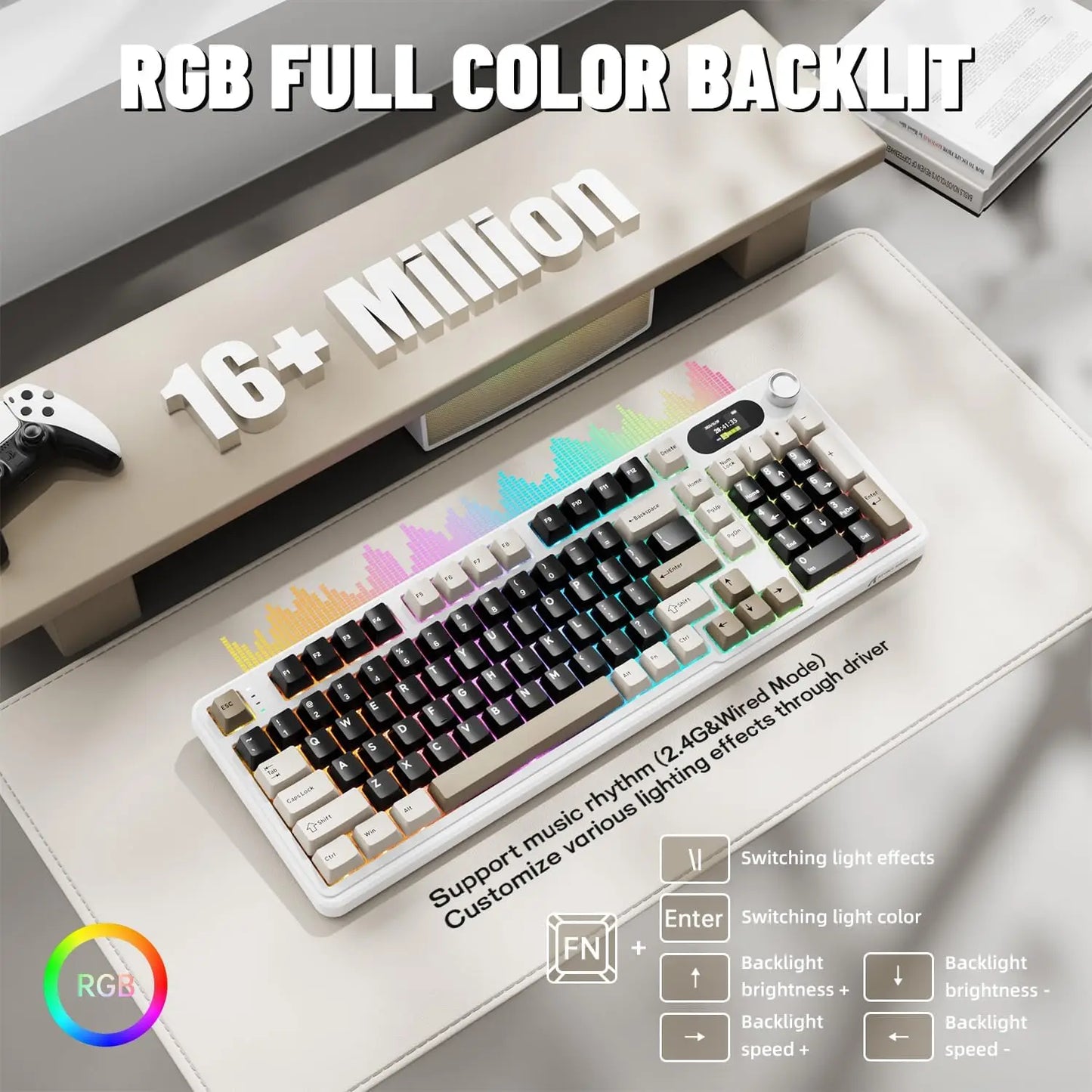 ATTACK SHARK X98Pro Wireless Mechanical Keyboard with Screen & Knob, Tri-mode Gasket Hot Swappable RGB  Keyboard, Web Driver