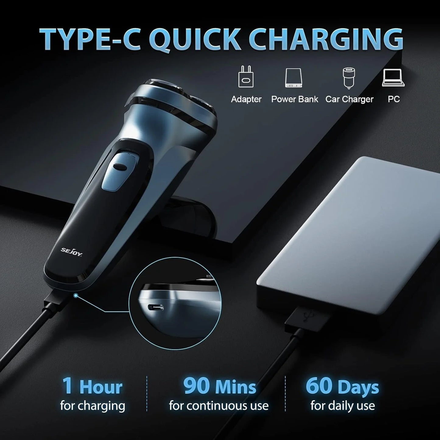 Sejoy Electric Razor For Men Rechargeable Shaver Floating Head