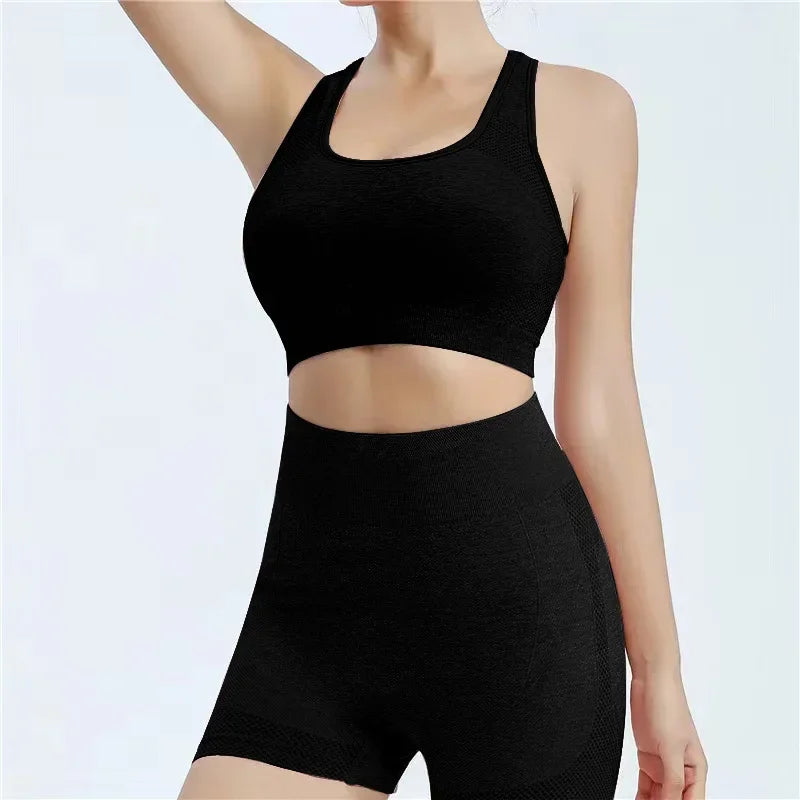 Yoga Set for Women Gym Clothes Seamless Sports Bra and Shorts