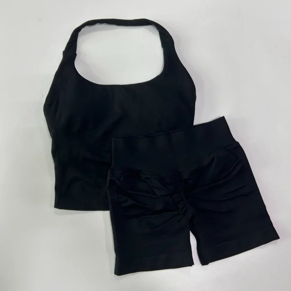 SKINOFSKIN Yoga 2-Piece Backless Halter Gym Set Women