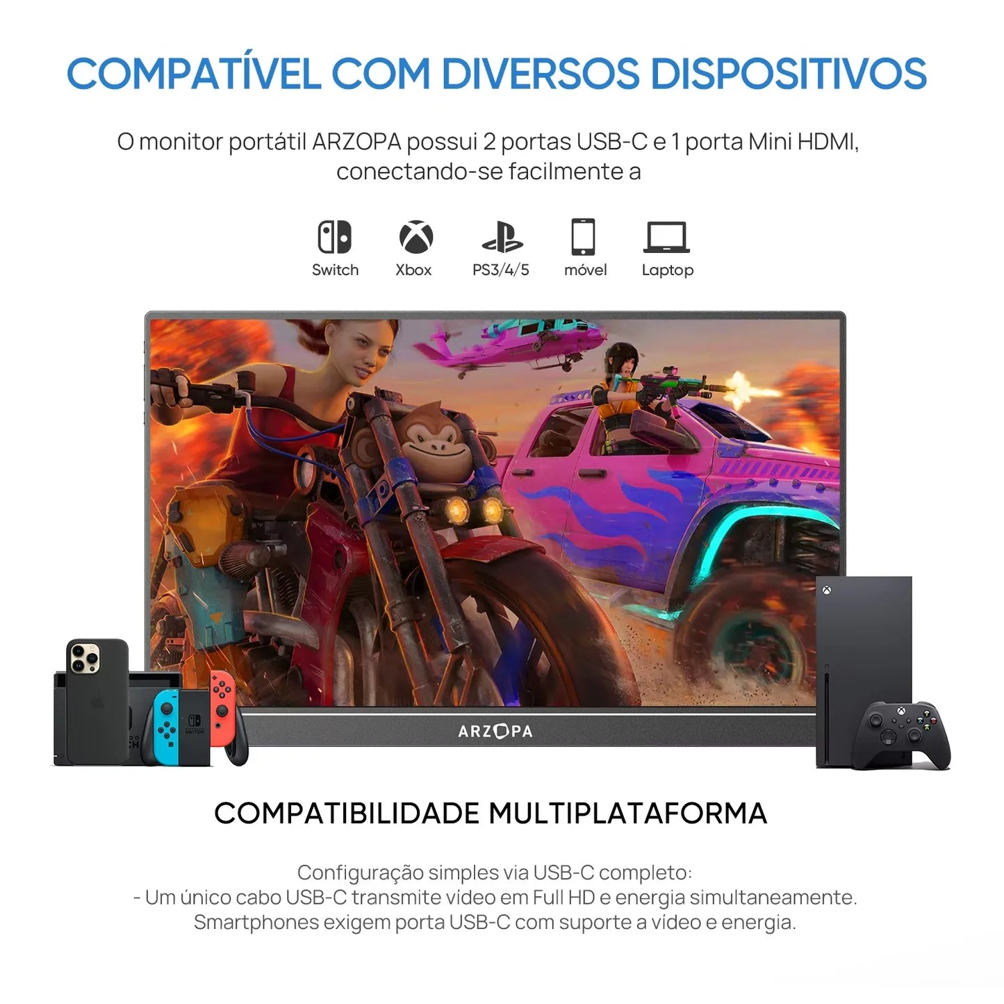 ARZOPA 16.1" 144hz 100% sRGB 1080P FHD Portable Gaming Monitor HDR External Second Screen for Switch, Xbox,PS5,Laptop,PC,Z1FC