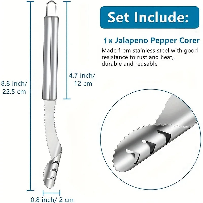 Easy Pepper Seed Remover Tool Stainless Steel Upgraded Toothed Design Multi-functional Chili De-seeder Kitchen Gadget Prep