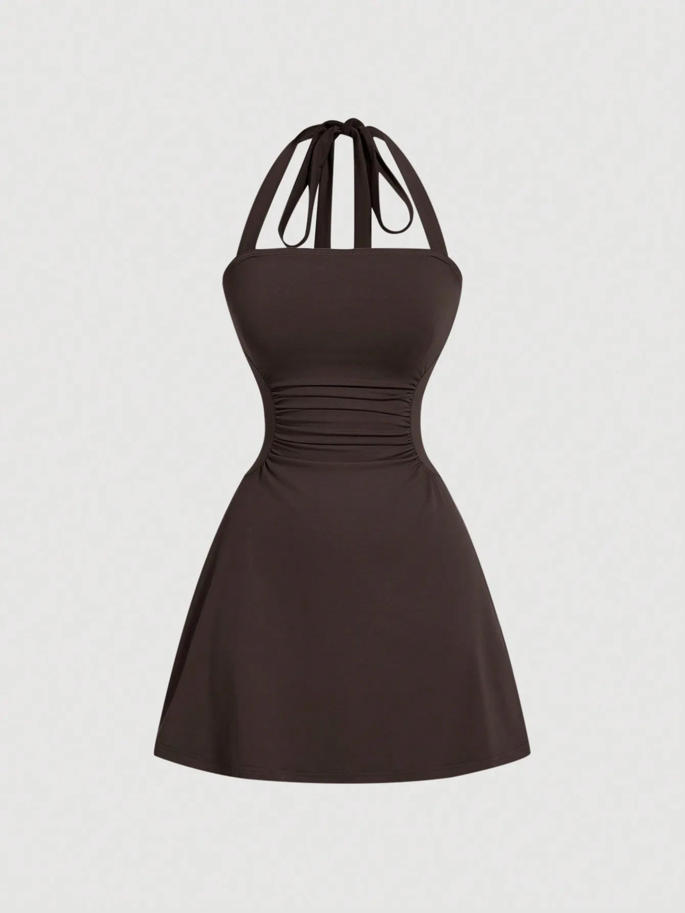 Halter Neck A Line Dress With Ruched Waist Summer Wear