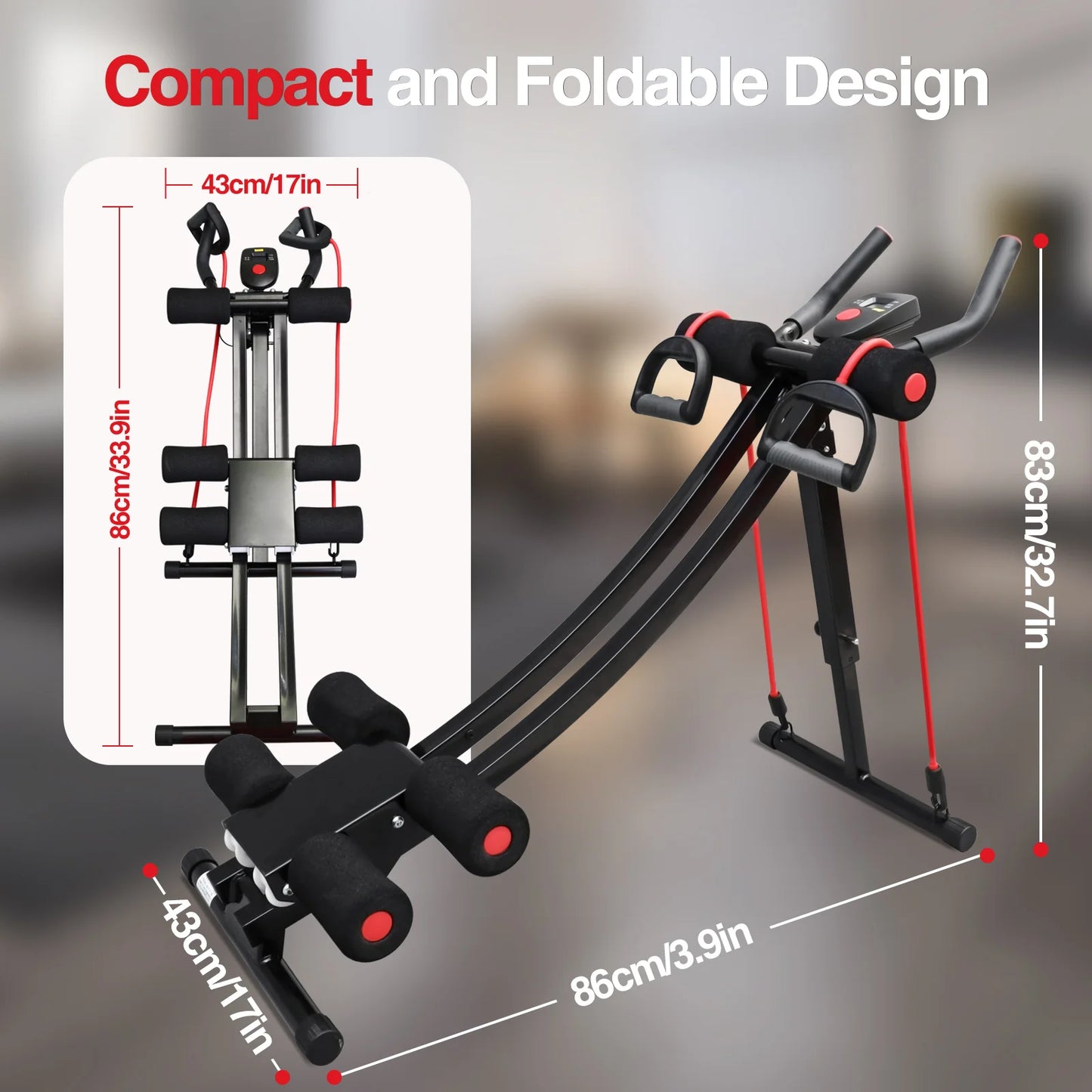 Foldable Ab Machine for Home Gym Abdominal Trainer LCD Display