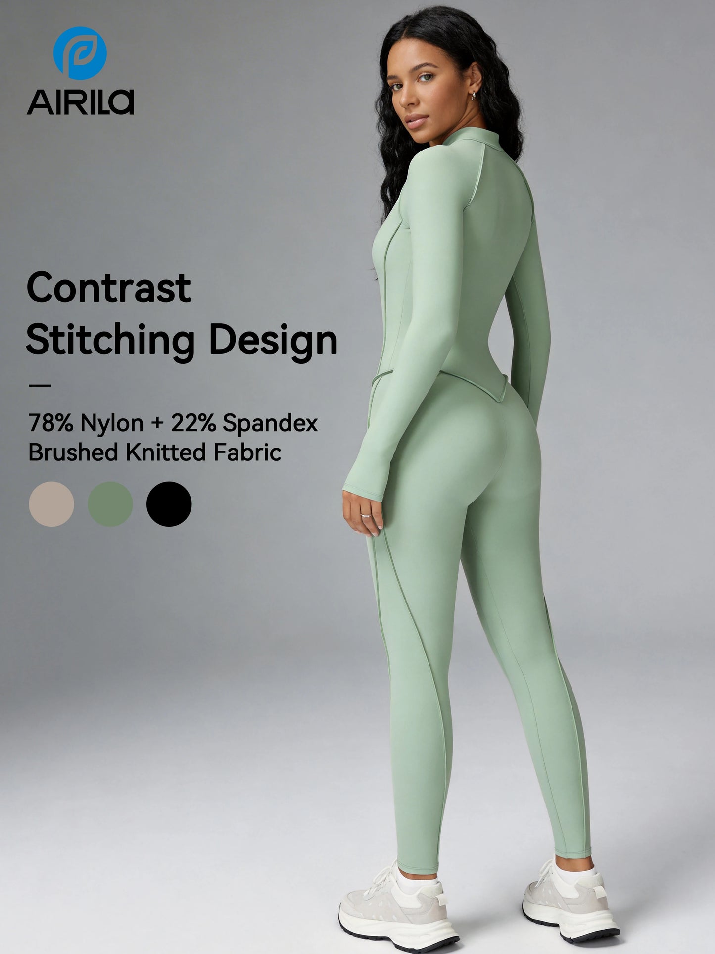 Zip Front Long Sleeve Yoga Jumpsuit For Women Tummy Control