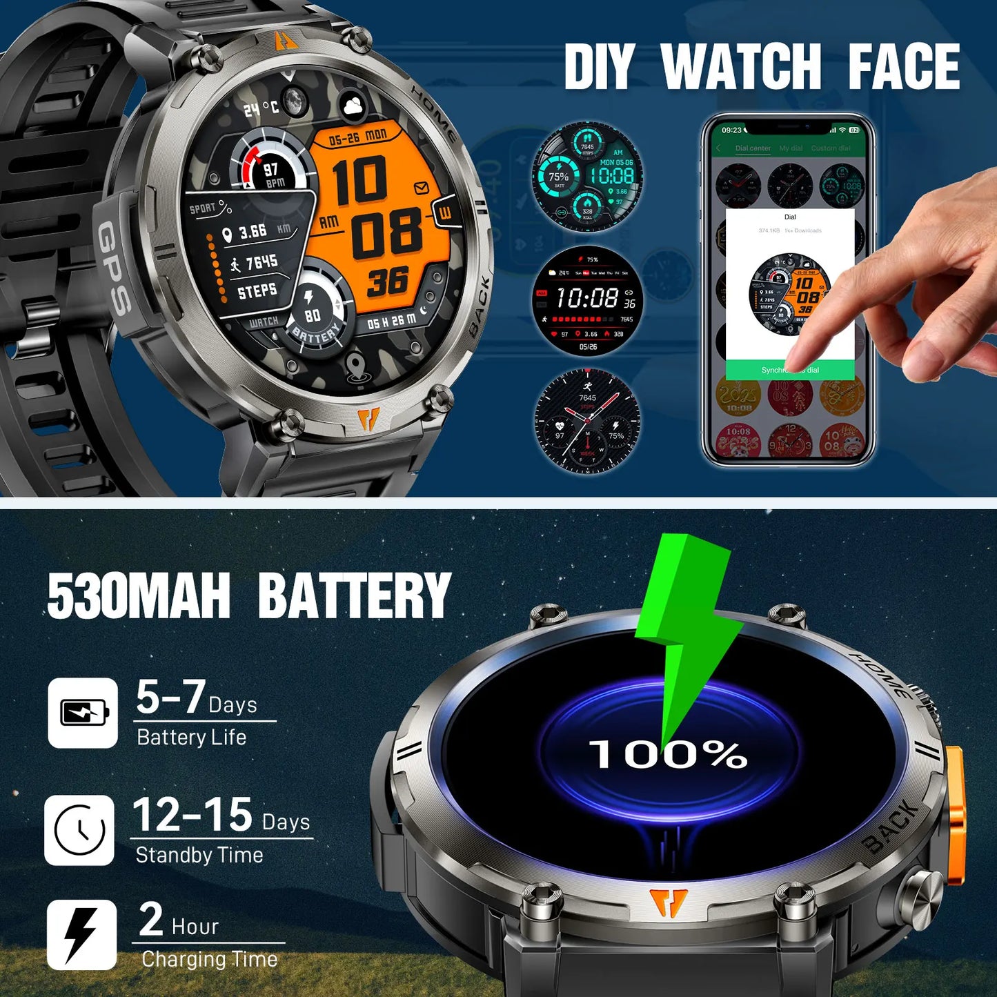 EIGIIS KE3 Smartwatch for Men Bluetooth Heart Rate Monitor