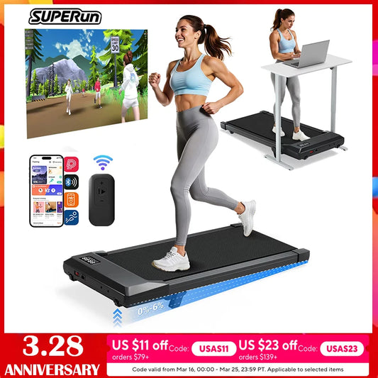 Foldable 6% Slope Under Desk Treadmills 2.5 HP Quiet Walking Pad Portable Remote Control LED Display 300LBS Exercise Walkingpad