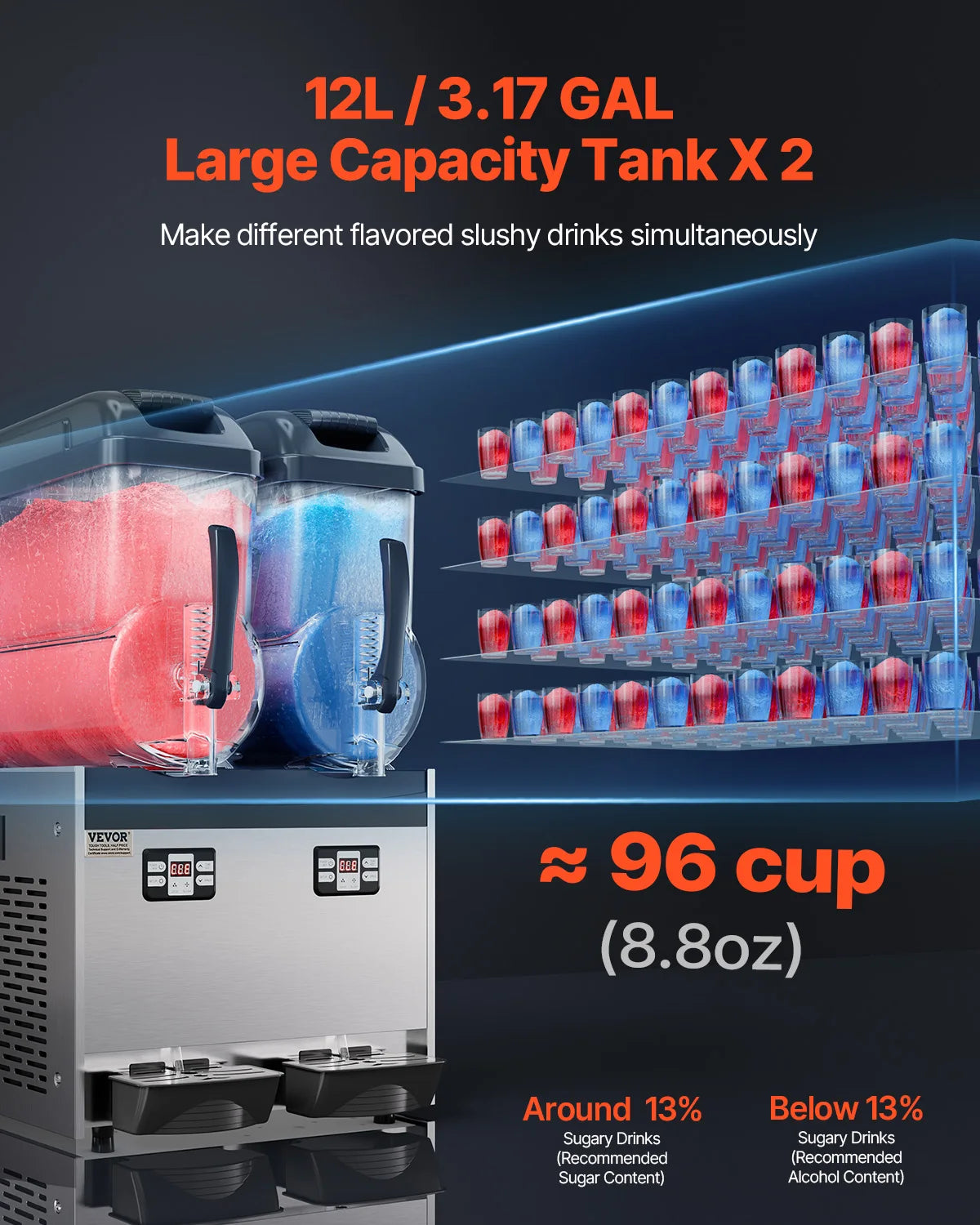 SucceBuy 3-36L Commercial Slushy Machine 1-3 Tanks Stainless Steel Margarita Smoothie Frozen Drink Maker for Home Restaurants