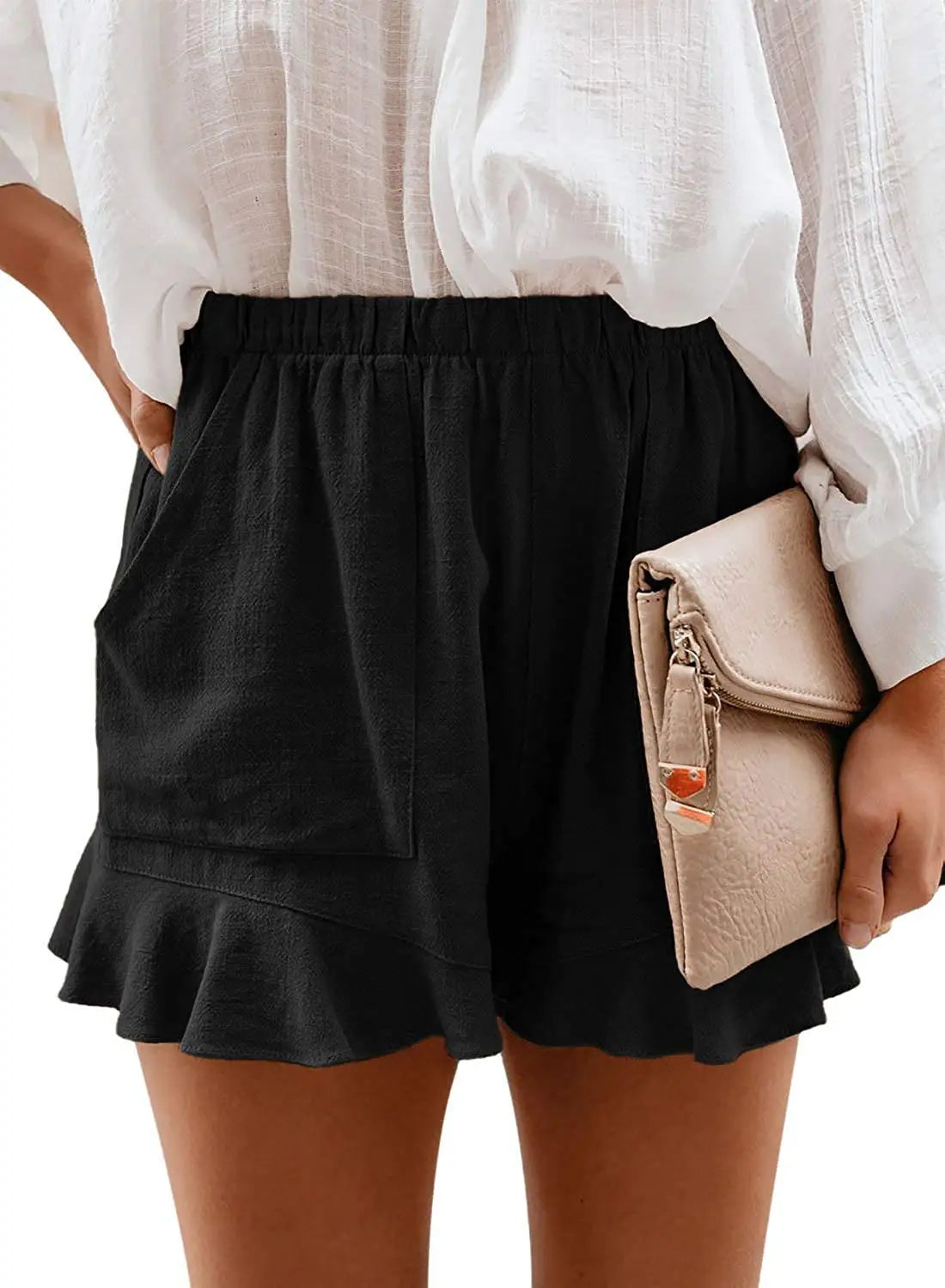 Women Summer Elastic Waist Shorts Lightweight Casual Beachwear