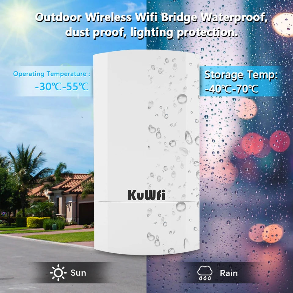 KuWFi Outdoor 300Mbps CPE Bridge 2.4Ghz WiFi AP Repeater