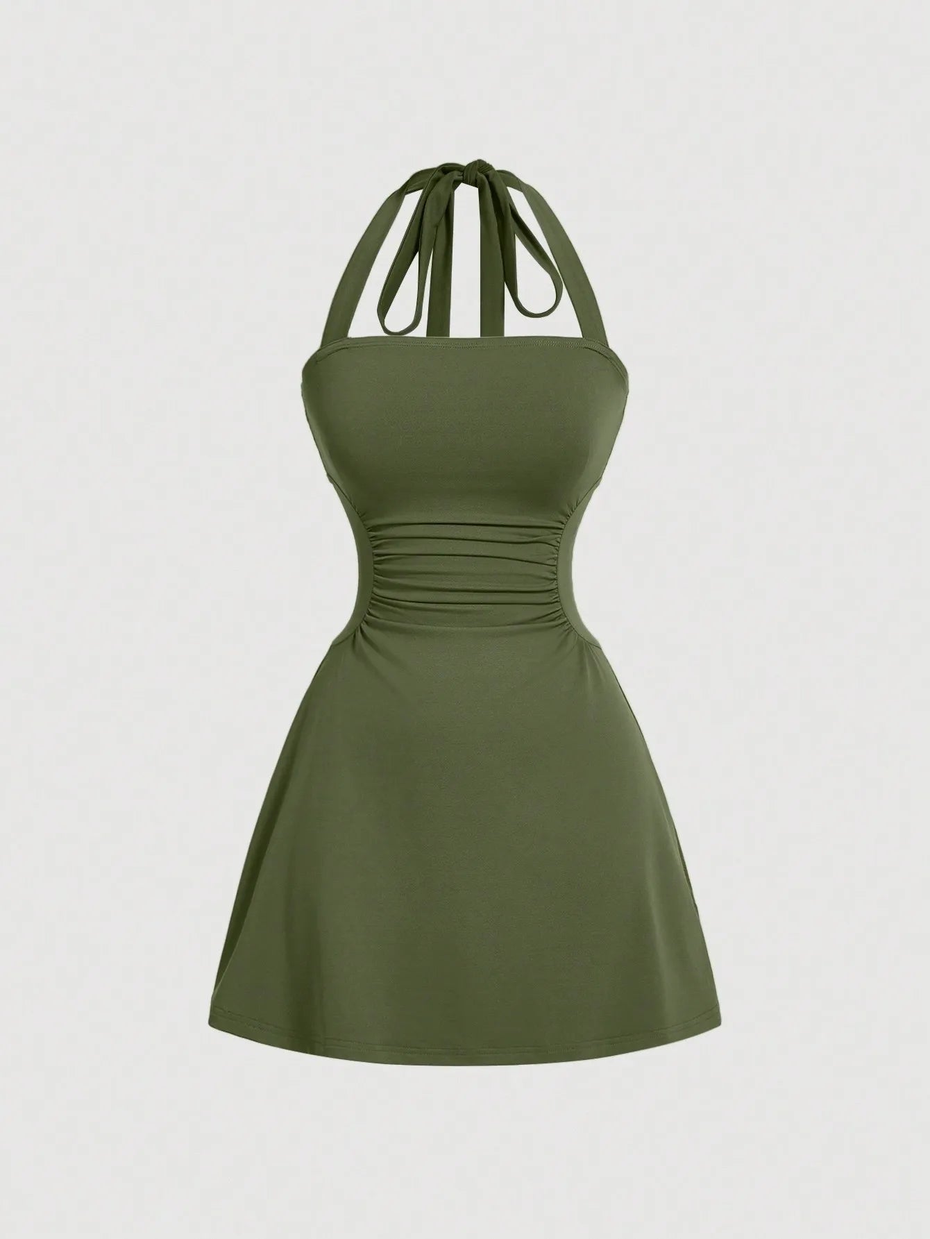 Halter Neck A Line Dress With Ruched Waist Summer Wear