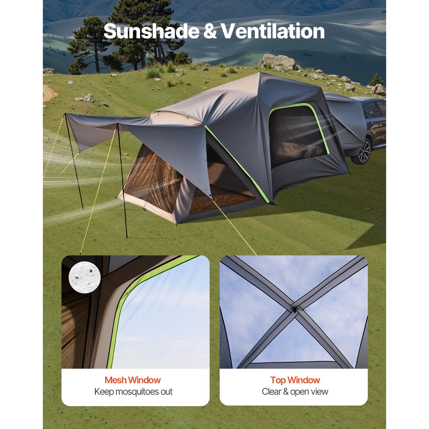 SucceBuy SUV Camping Tent Waterproof PU2000mm Double Layer Shade Awning