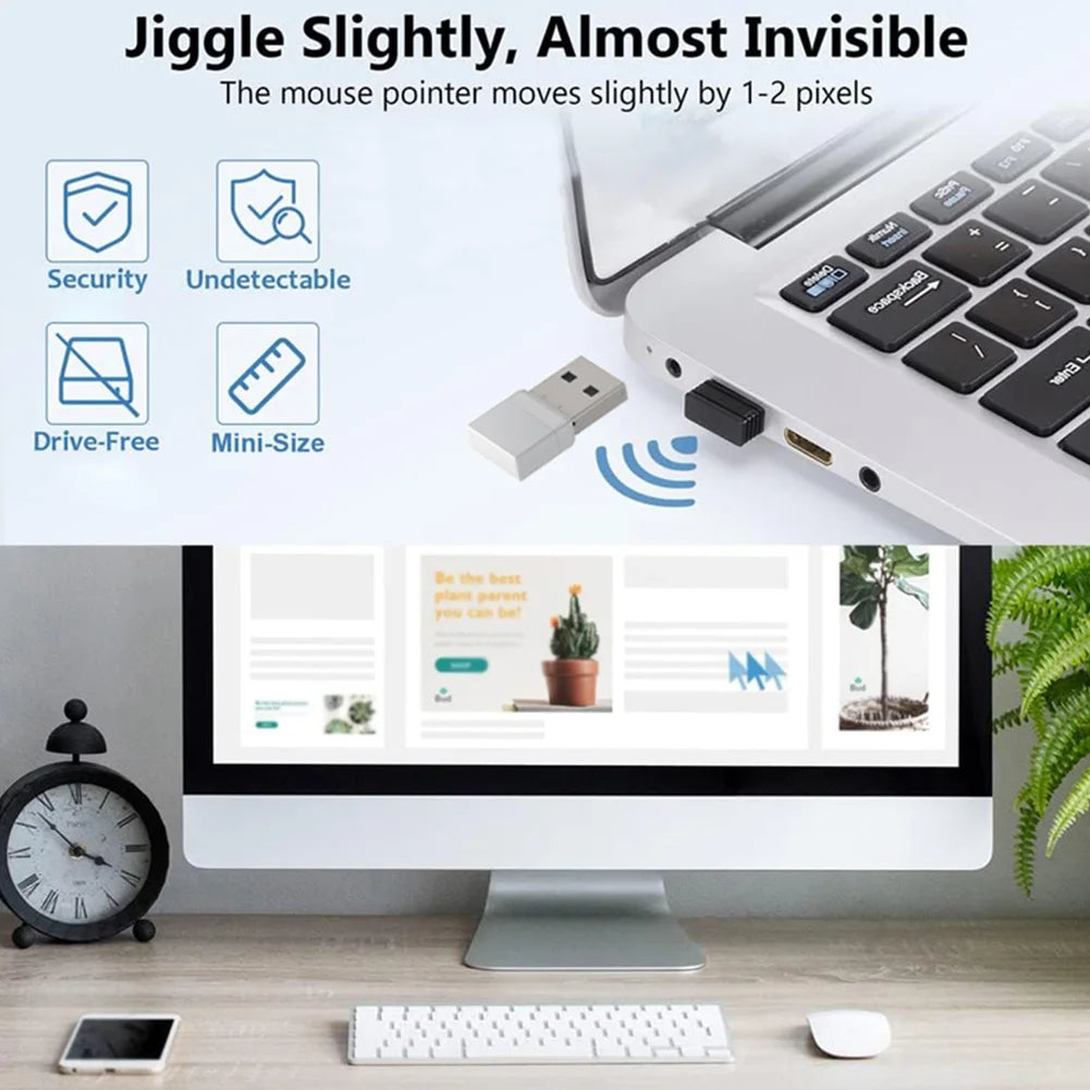 USB Type C 2 In 1 Mouse Jiggler Plug & Play Undetectable Mouse Shaker Prevent Laptop Entering Sleep Mouse Mover for Tablet PC
