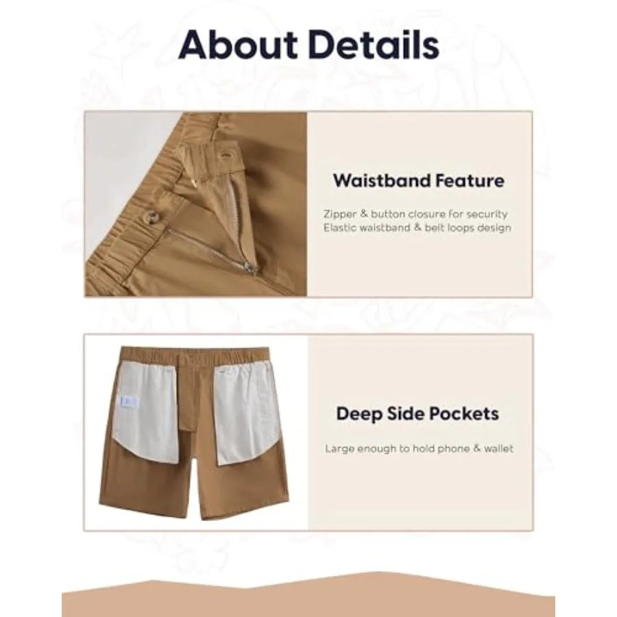 Maamgic Men's Classic-Fit Cotton Casual Shorts With Elastic Waistband
