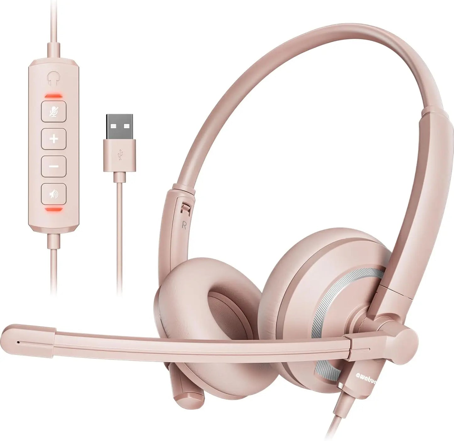 AWATRUE EH05 Wired USB Headset with Noise Cancelling Microphone Lightweight in-Line Control Enhanced Sound for PC Laptop