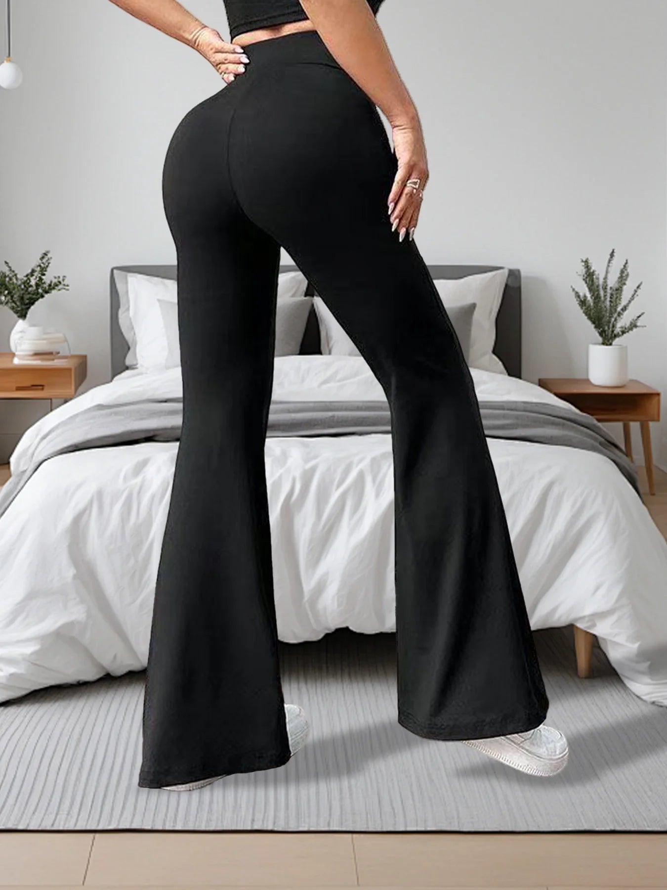 High Waisted Bell Bottom Pants Set For Women Elastic Waist