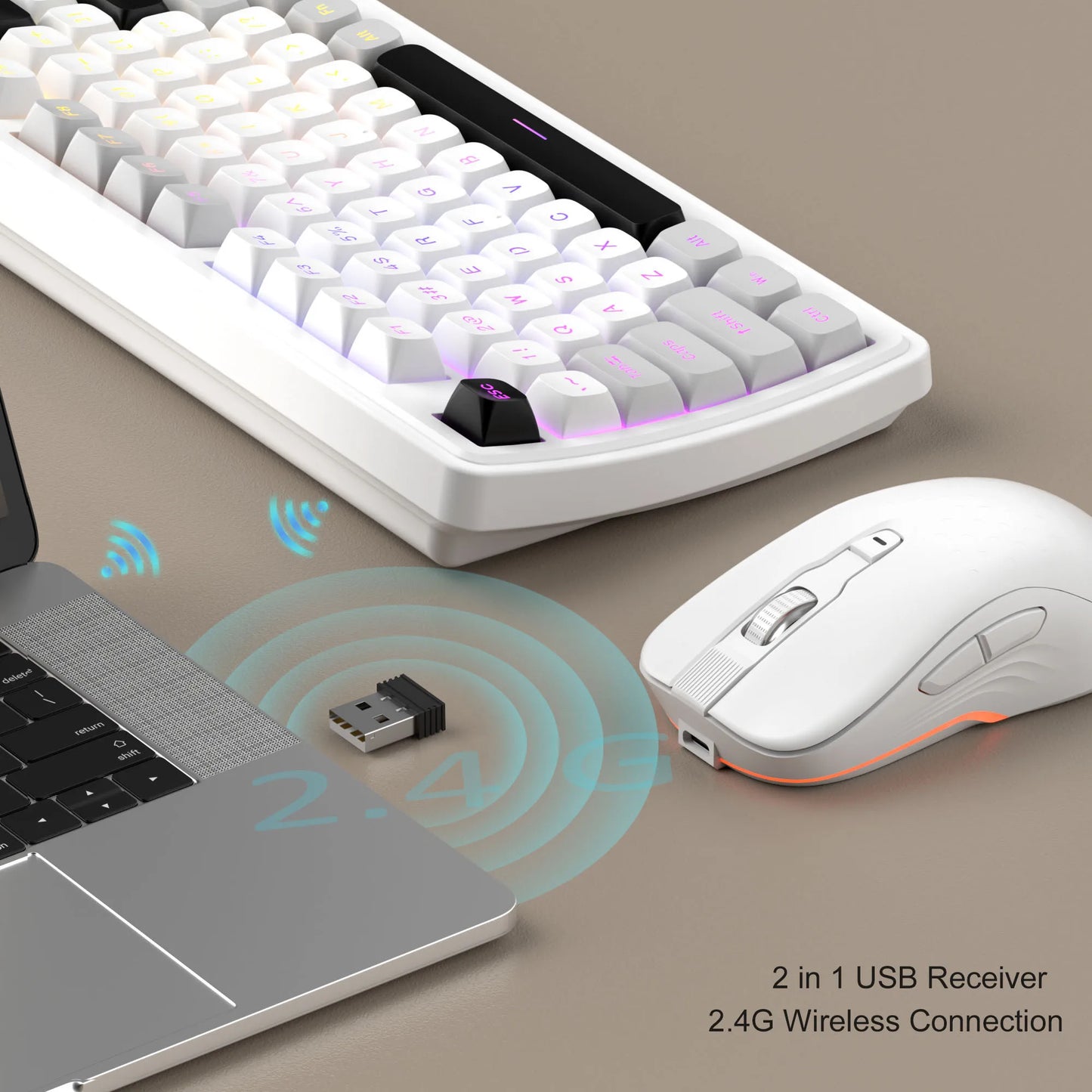 MageGee V990 Creamy Wireless Keyboard and Mouse Combo, 99 Keys RGB Backlit Rechargeable Quiet Gaming Keyboard, Adjustable Optica
