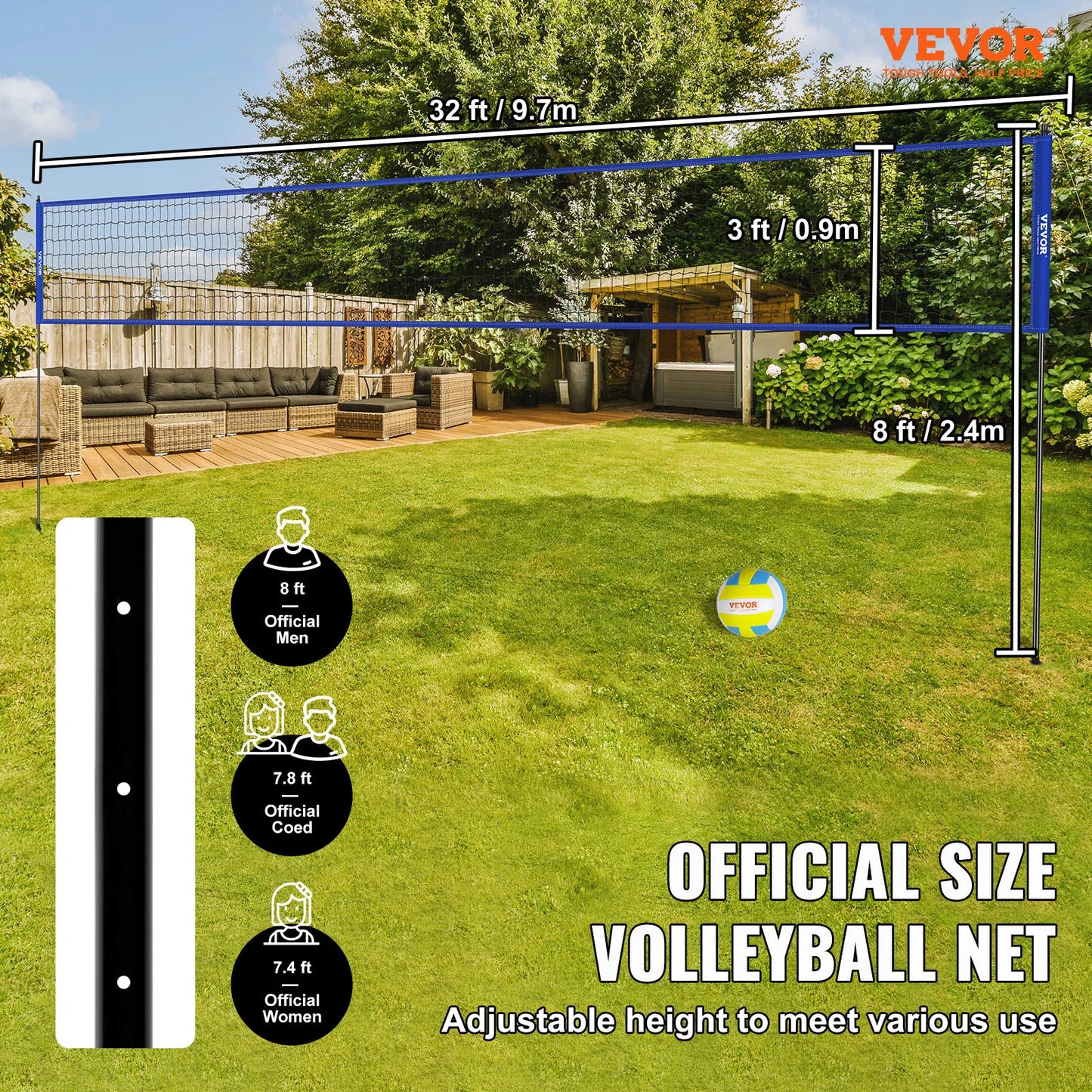SucceBuy Volleyball Net System With Adjustable Height Poles And Pump