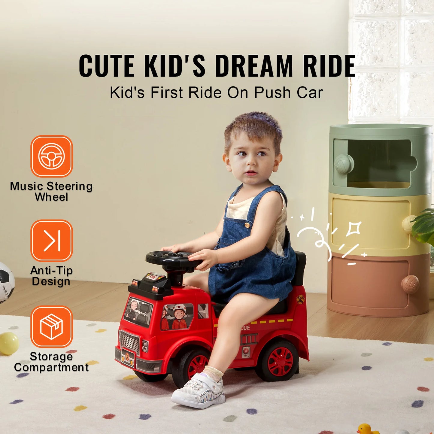 SucceBuy Ride On Car For Kids With Music Steering Wheel