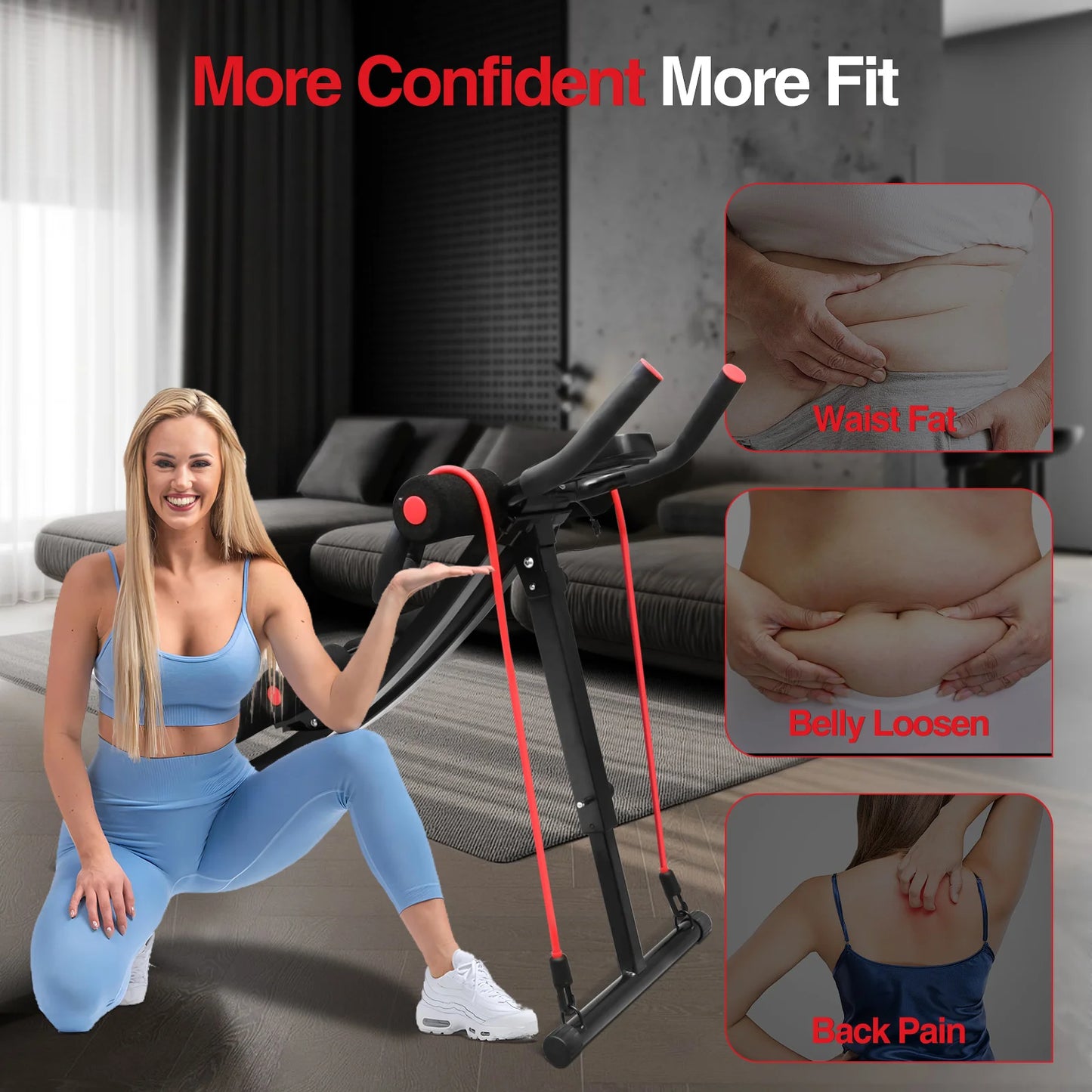 Foldable Ab Machine for Home Gym Abdominal Trainer LCD Display
