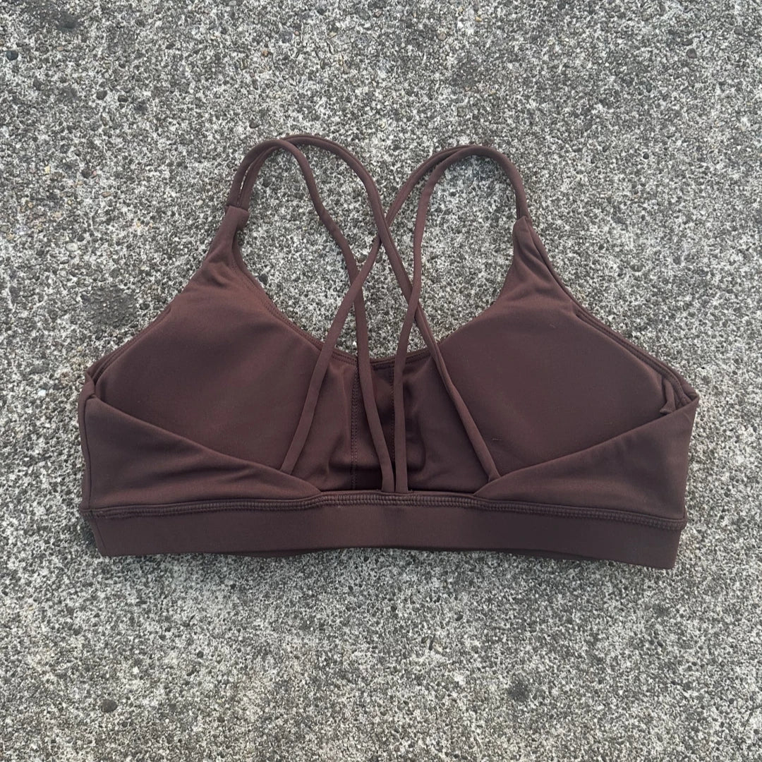 Solid Color Cross Fitness Bra For Women With Chest Pad Breathable Nylon Spandex